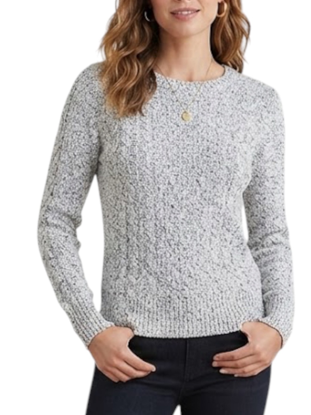L.L. BEAN Academia Preppy Argyle Chunky Cable Knit Cotton Crew Sweater S